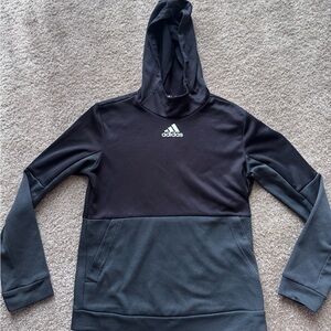 Adidas Boys Colorblock Pullover Hoodie Black Gray Fleece Size Small